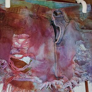 Bold Tie-Dyed Denim Jean Shorts – Size Small, One of a Kind
